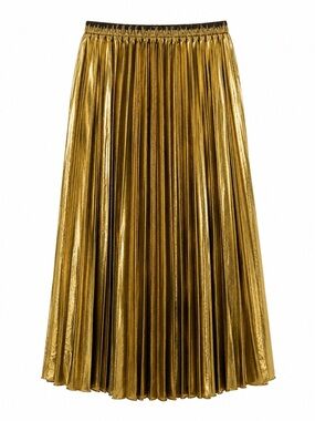NWT OAK + FORT Gold Pleaded Skirt